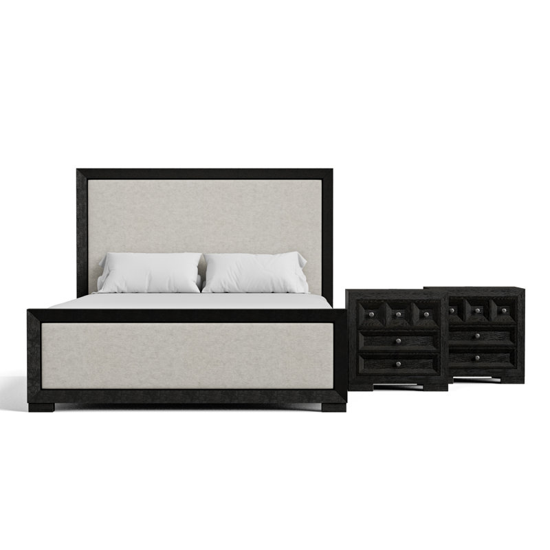 Ensemble de chambre à coucher 3 pièces Schell, Noir, Très grand lit