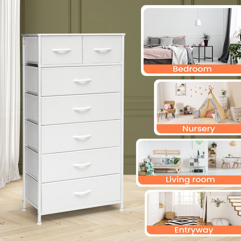 Commode de rangement 7 tiroirs Kirklan, Blanc