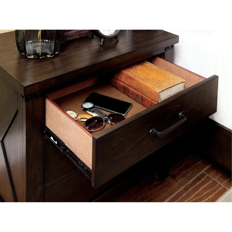 Armoire de chevet 3 tiroirs en bois massif rustique avec finition noyer foncé