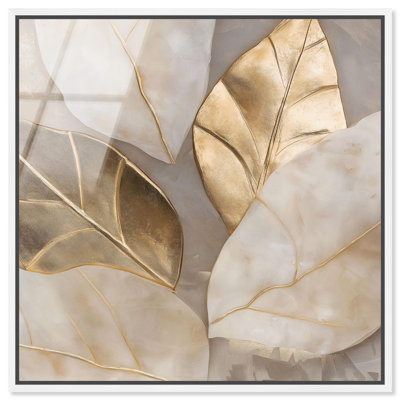 Art mural encadré en verre acrylique doré à haute brillance dorée par Art Remedy, cadre blanc, 24 x 24