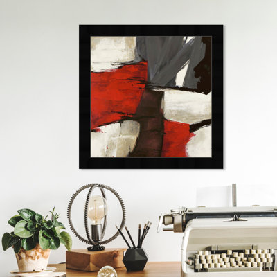 Abstrait rouge et blanc, reproduction d'art encadrée rustique pour le salon