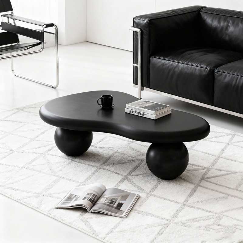 Table basse en forme de nuage, Blanc, Noir, H 11,7 po x L 40 po x l 26,8 po