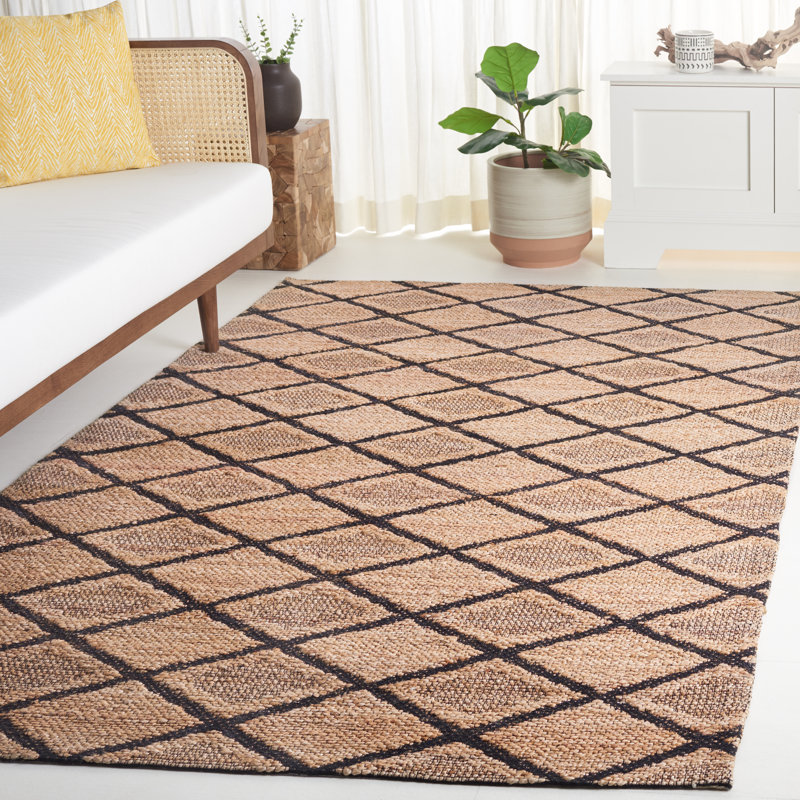 Coutu Natural Fiber Handloomed Jute Cotton Geometric Rug in Natural/Black, Rectangle 5' x 8'