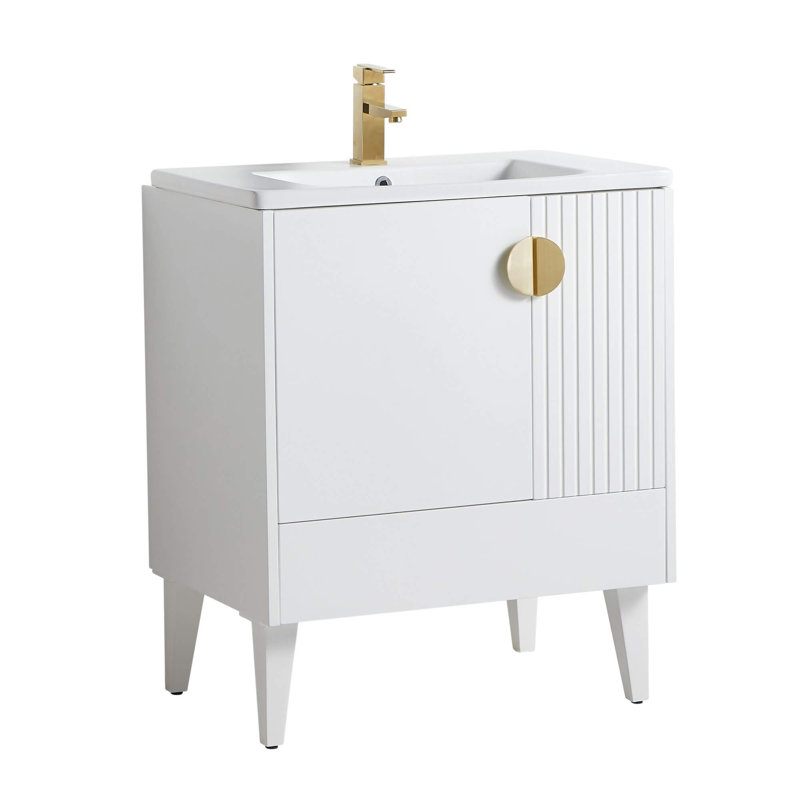 Ensemble de meuble-lavabo simple 30 po Saimah, Blanc mat, Laiton satiné