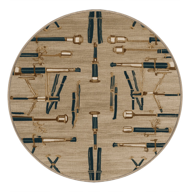  Washable Telescopes Nautical Area Rug, Rond 6 pi