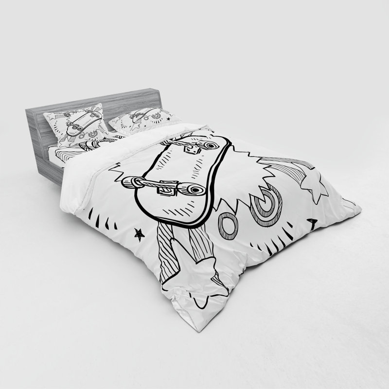 Ensemble de housse de couette en microfibre Doodle, Housse de couette grand + 3 pièces supplémentair