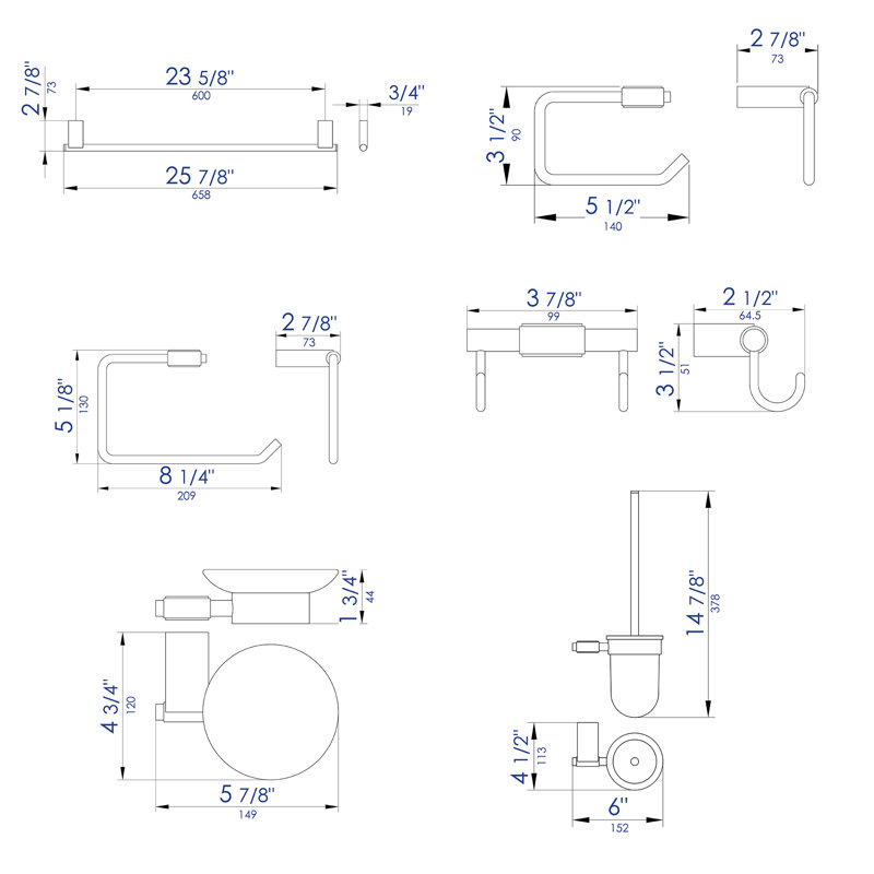 Ensemble d'accessoires de salle de bain 6 pièces assortis, Nickel brossé