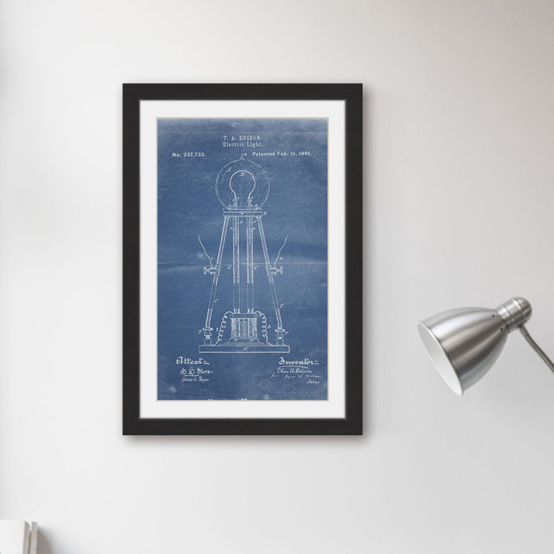 « edison light 1881 blueprint » par steve king, reproduction d’art encadrée, H 30 po x l 20 po x P 1,5 po