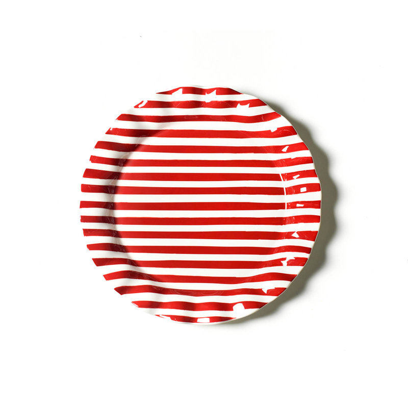 Red Stripe Ruffle Round Platter