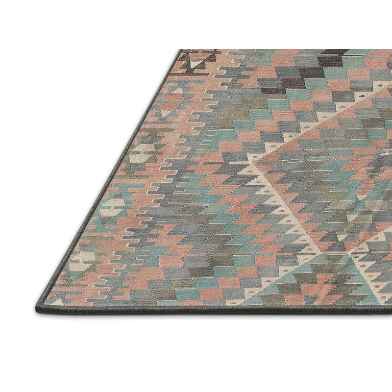 Tapis contemporain vert / rose / noir, Rectangle 7 pi x 10 pi