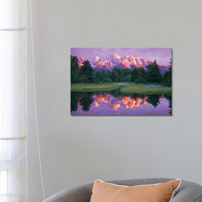 Grand Teton Range and Cloudy Sky at Schwabacher Landing, Grand Teton National Park, Wyoming 1 Piece Wrapped Canvas Wall Art