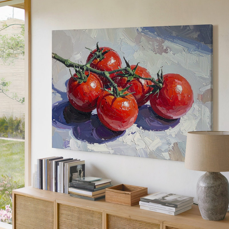 Art mural sur toile, cerisier, tomate et vigne, H 9 po x l 12 po