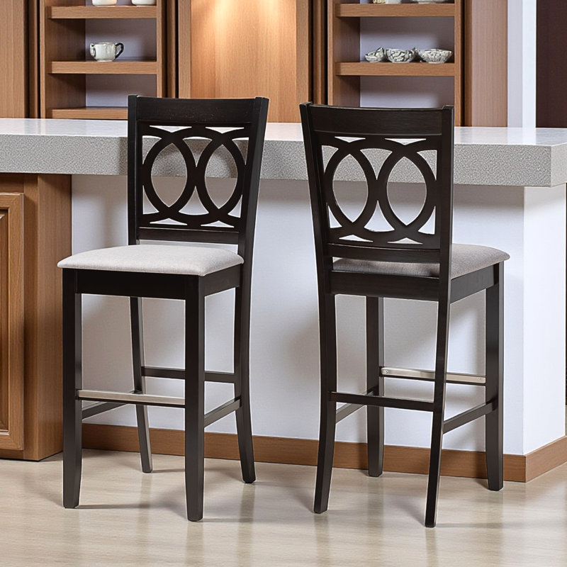 Steadfast Fabric 2-Piece Bar Stool Set in Dark Brown/Gray, 47.44'' H X 18.00'' W X 20.79'' D, Espresso