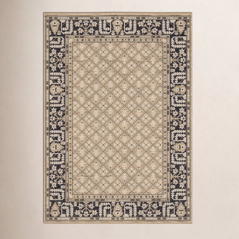 Kuester Vintage Traditional Tan/ Charcoal Wool Blend Area Rug, Rectangle 2' x 3'