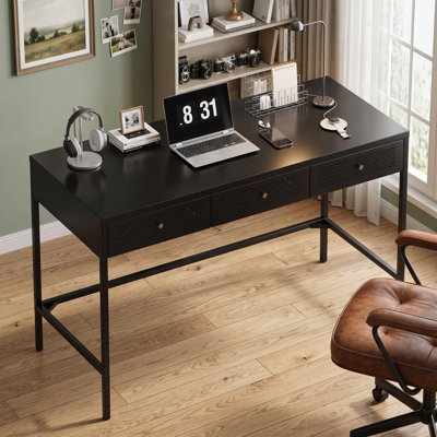 Home Office Desk with 3 Steel Drawers, 47 x 20 Inch, black | 220Lbs Load Capacity, Heavy Duty Writing Workstation with Storage, Sturdy Metal Frame, Anti-tipping Design, Easy Assembly