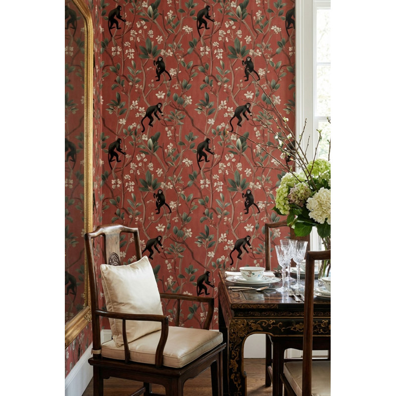 Papier peint à motif floral Exotic Monkeys, Non tissé, non collé