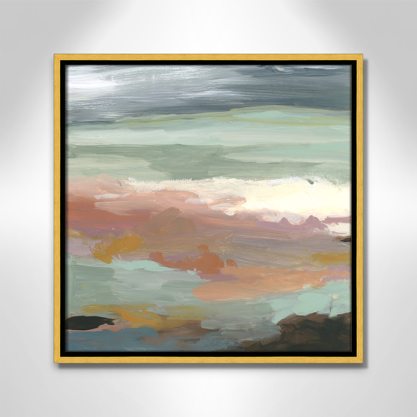 Ocean Bluffs by Carol Robinson - Painting Print on Paper, Picture Framed Canvas, 17.5" H x 17.5" W, Gold