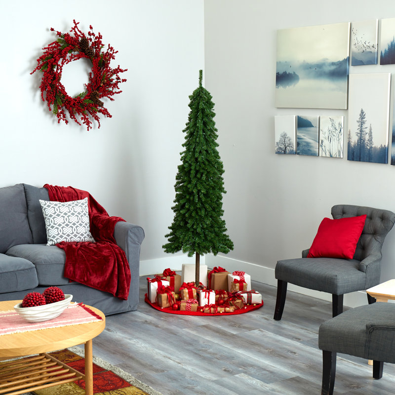 Arbre de Noël artificiel pin vert avec lumières claires/blanches, H 6 pi