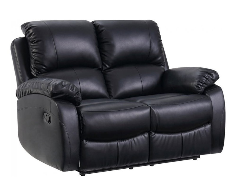 Roma Leather Recliner 2 Seater Sofa, Black