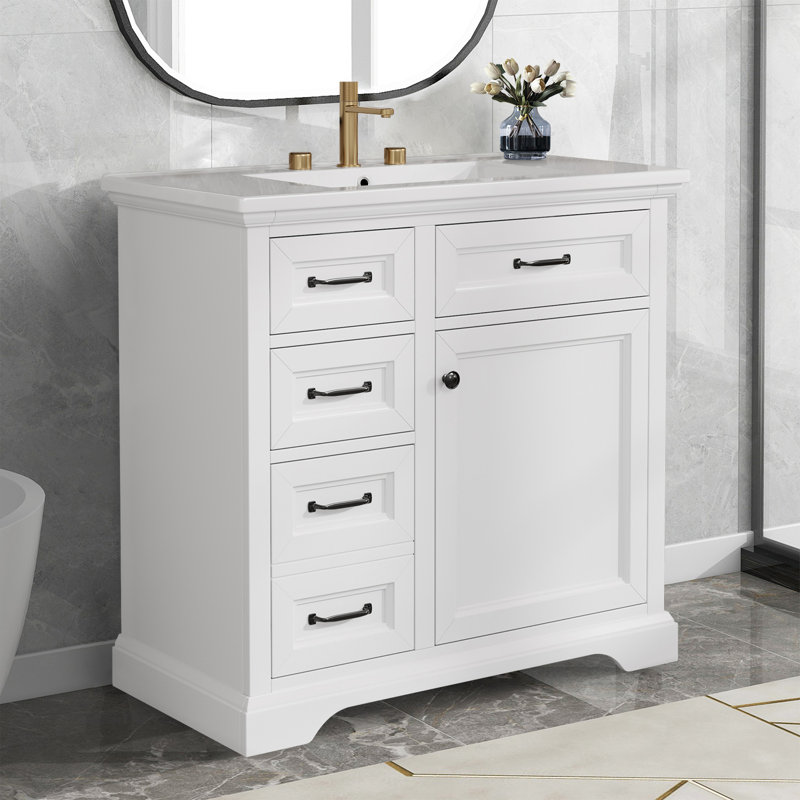 Meuble-lavabo moderne 36 "avec lavabo en céramique, Blanc