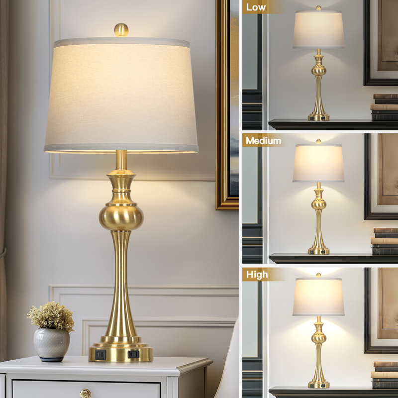 29” Tall Metal Dimmable Table Lamp with Touch Control and USB Ports, Bulb Included, Gold