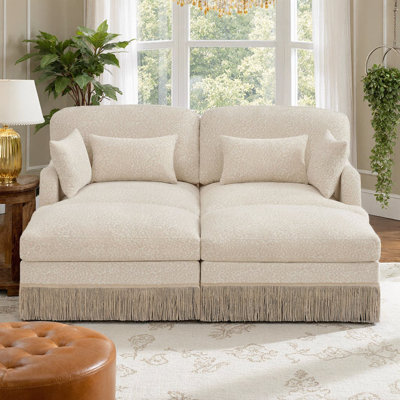 Modern Chenille Leopard Print Loveseat Sofa With Movable Ottomans, Deep Seat & Ergonomic Design