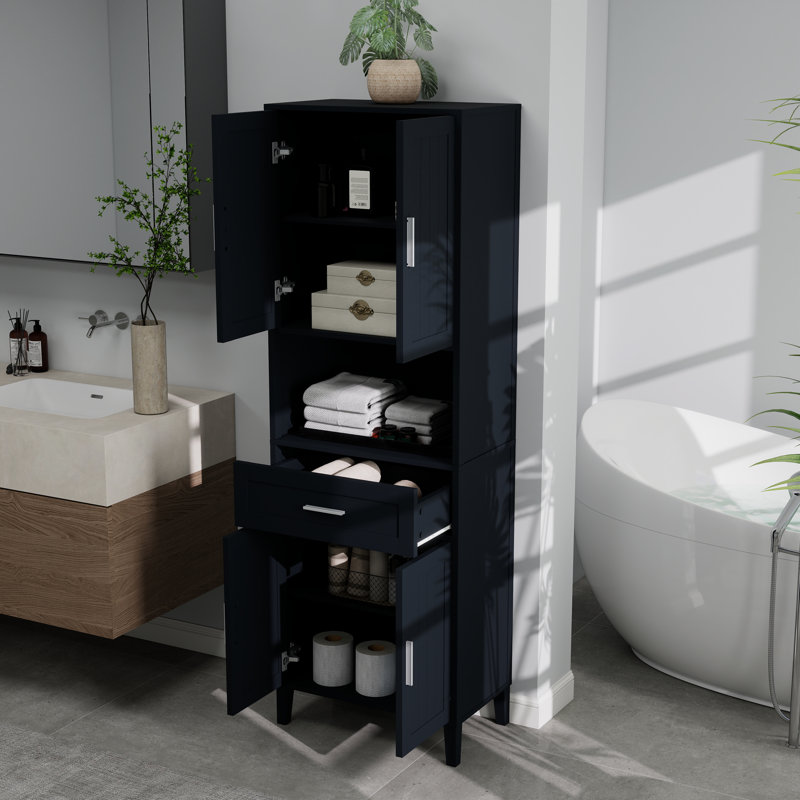 Freestanding Bathroom Storage Cabinet With 4 Doors,A Open Compartment And A Drawer, Black
