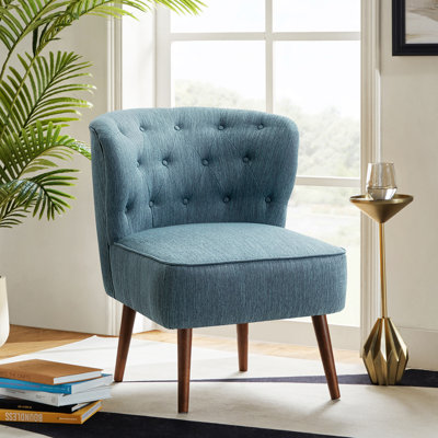 Chaise d'appoint moderne en polyester capitonné avec pieds en bois massif de l 25,8 po Afzal