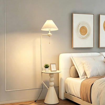 Cream Floor Lamp With Side Table, Adjustable Reading Light For Living Room & Bedroom, E26