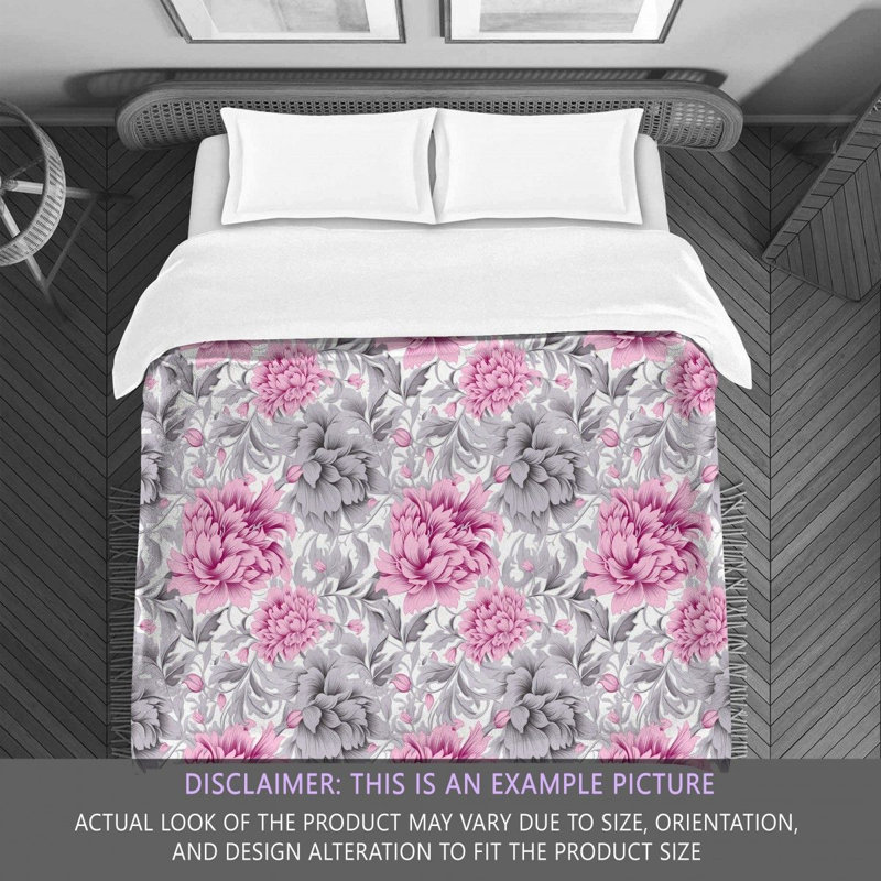 Machine Printed Comforter, Queen Comforter, Pink/Silver Floral