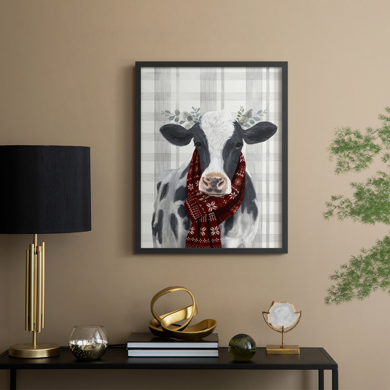 Yuletide Cow I, reproduction encadrée - bois massif, Noir, noir, noir, noir, H 30 po x l 24 po