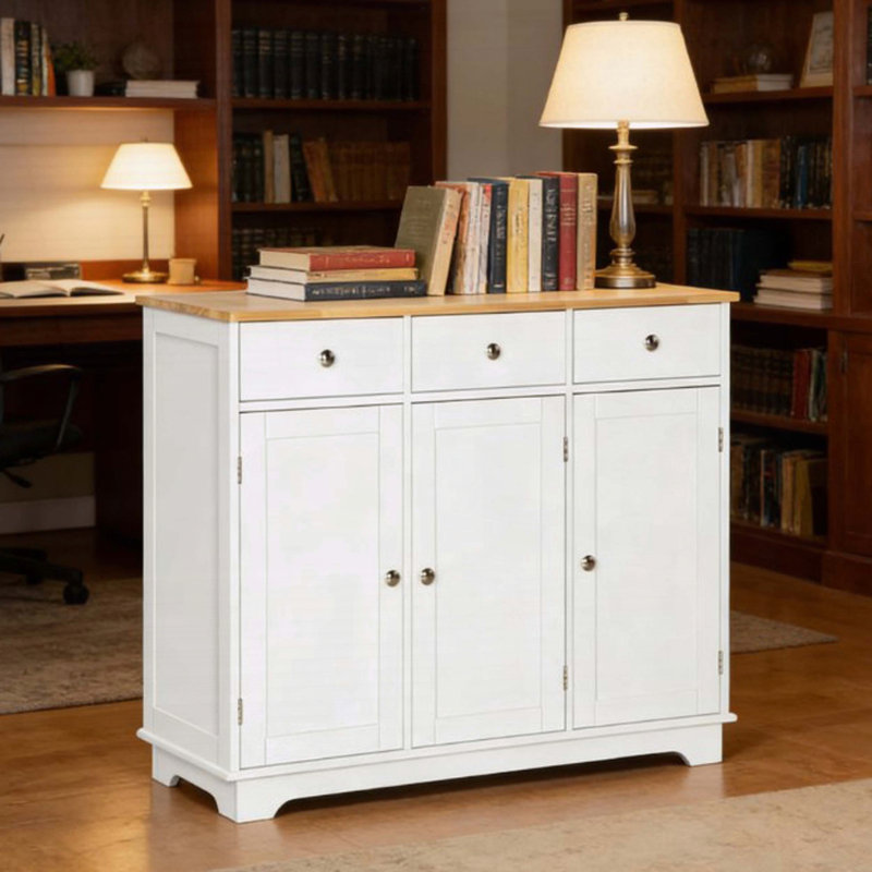 Buffet avec tablettes et rangement réglables, blanc
