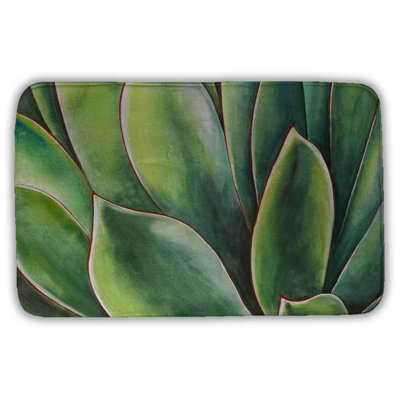 Watercolor agave plant Bath Mat with Non-Slip Backing - Quick Dry Memory Foam Bathroom Rug - Absorbent - Modern Plush Spa-Style - Machine Washable