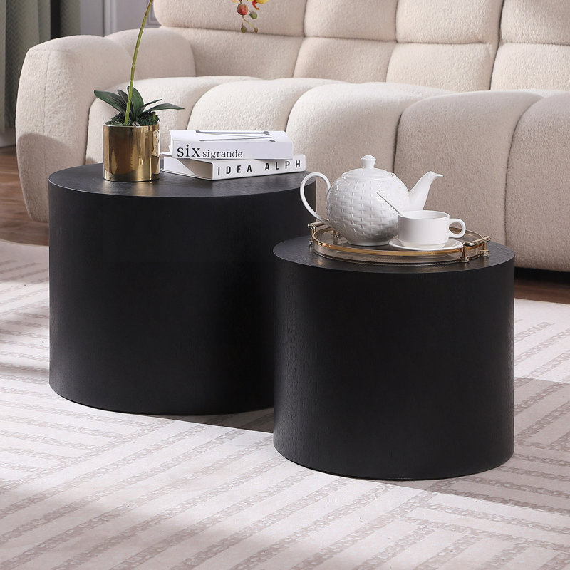 Panneau de fibres à densité moyenne avec placage de frêne / chêne / placage de noyer, ensemble de 2 tables basses / tables de bout / tables gigognes