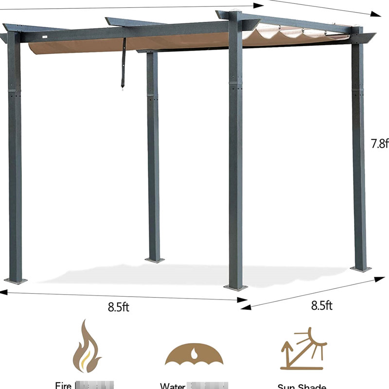 Pergola en aluminium pour patio avec auvent rétractable - pavillon de jardin de cour et parasol réglable pour l'extérieur