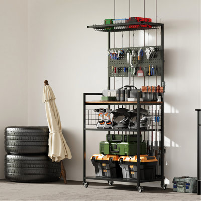 Heavy Duty Rolling Fishing Rod Organizer With And Lockable Wheels, Suitable For Storing Rods, Reels Tackle Boxes In Workshops Metal Holders, Ensuring Your Are Accessible
