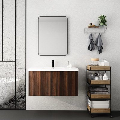 Bathroom Vanity 36 Inch, Modern Design Meeting Practical Needs, Soft Close Door, 2 Doors, Walnut, Abundant Storage For Daily Chores Inch Wall Mounted Vanity, Appearance, Ample Area In