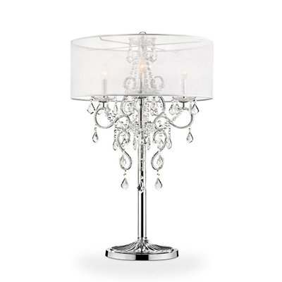 Luxury Chrome Table Lamp With Crystal Accents And Sheer Acrylic Shade
