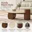Table basse moderne de style Mid-Century de 80 cm (31,5 po), plateau en pierre frittée aspect travertin et piètement en MDF plaqué noyer
