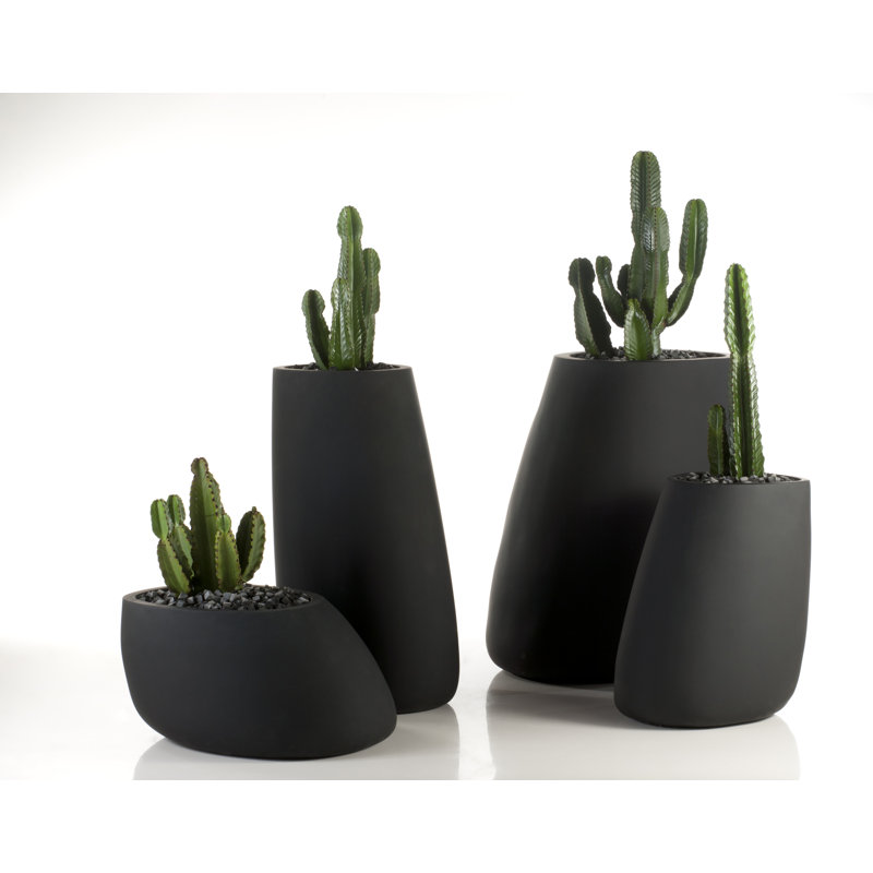 Stone Resin Pot Planter, Black, 39.25" H x 33.75" W x 25.75" D