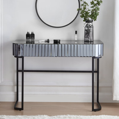 39" Mirrored Dressing Table With Stainless Steel Base, 2 Drawers