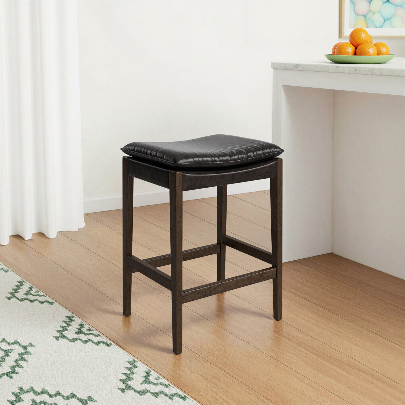 Caricia Leather Stool, Counter Stool (26.77" Seat Height), Genuine Leather Sonoma Black