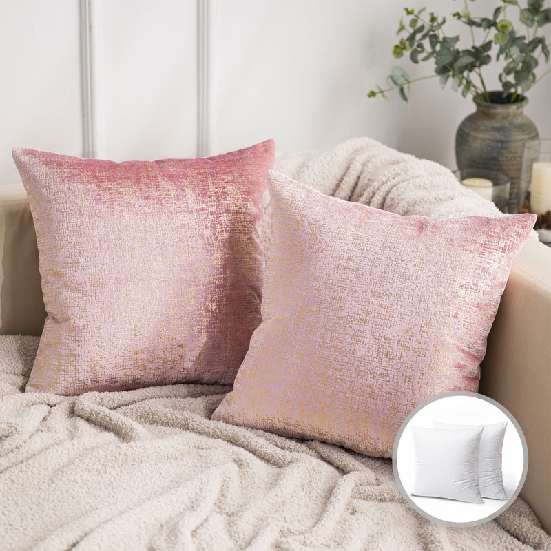 Coussin décoratif en velours rose, coussins décoratifs pour canapé-lit, Rose, Carré 18 po, Polyester