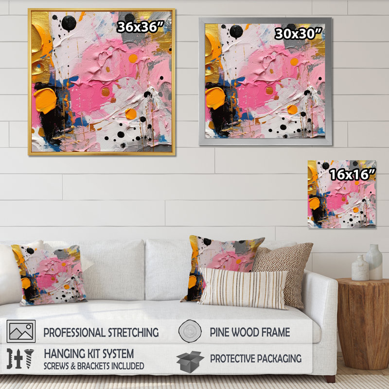 Rose et gris géométrique I, reproduction d'art sur toile, Toile tendue, H 16 po x l 16 po x P 1 po