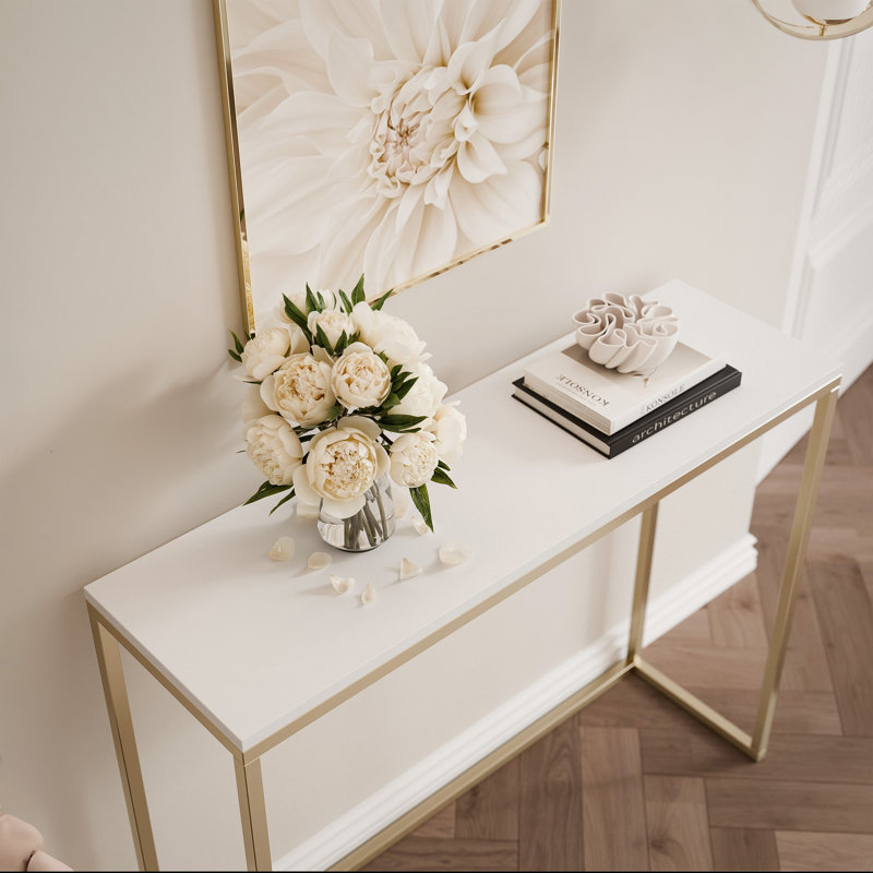 100cm Console Table, White, 90cm H x 100cm W x 30cm D, Gold