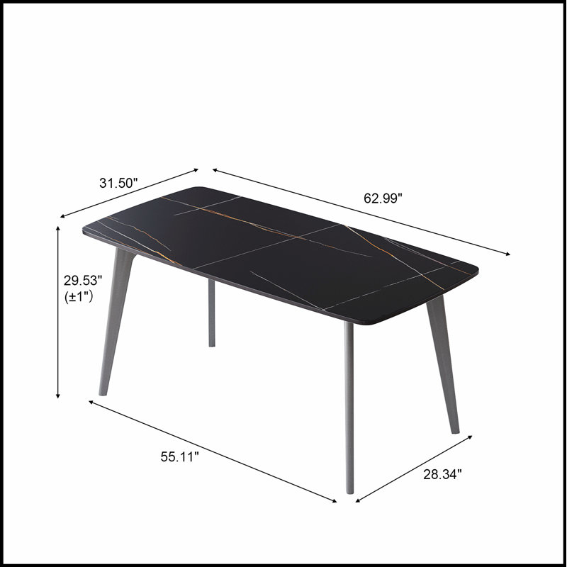Table de salle à manger moderne en pierre artificielle avec bord incurvé et pieds en métal gris foncé pouvant accueillir 6 personnes pour des repas élégants