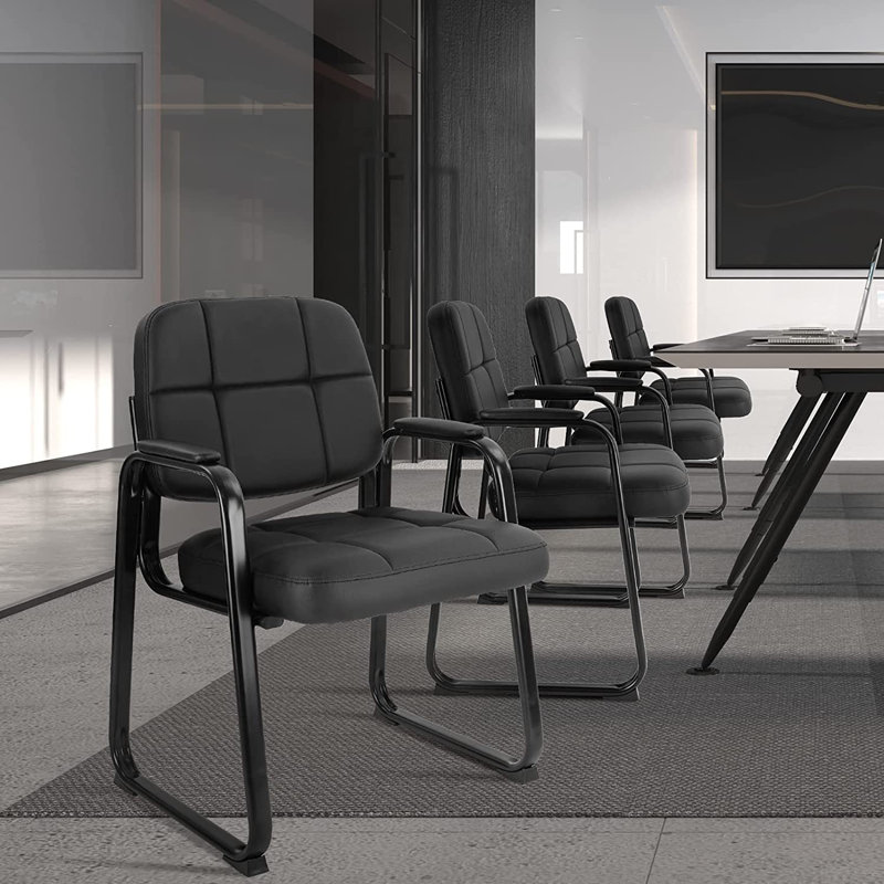 Chaise de salle d'attente avec structure en métal, Noir, Noir
