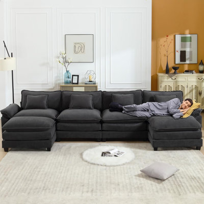 Adonia 154" Oversized U Shaped Sectional Sofa, Comfy Cloud Couch Deep Sectional Sofa with Ottomans for Living Room