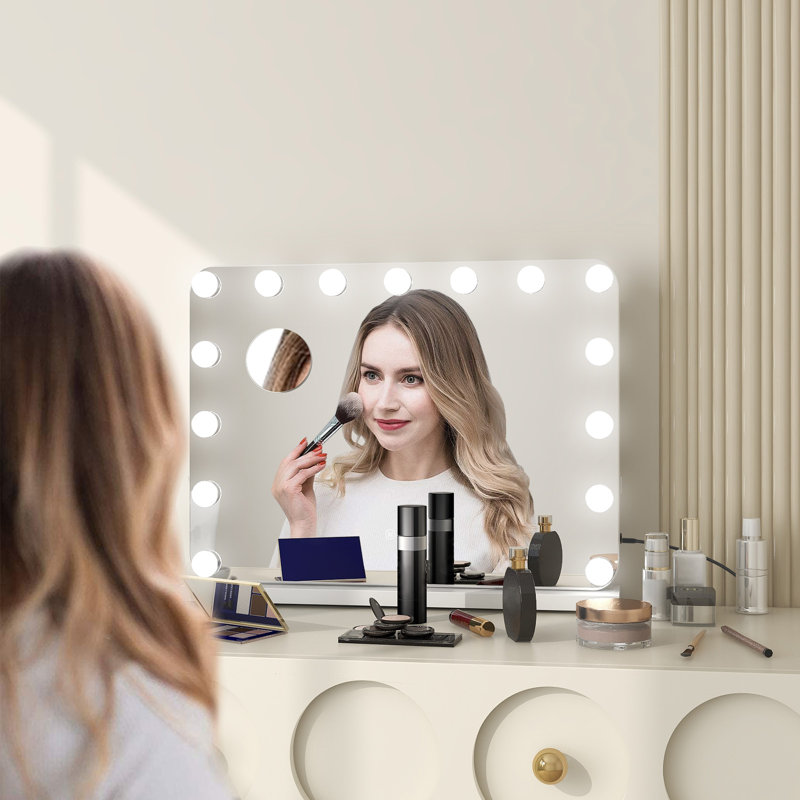43x58 Makeup Mirror with 3 Color Lights, LED Lighted Vanity Mirror with 15 Dimmable Bulbs