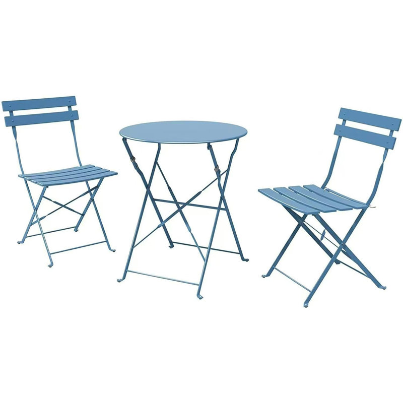 3-Piece Folding Bistro Set, Foldable Patio Furniture Set With Premium Frame, Blue